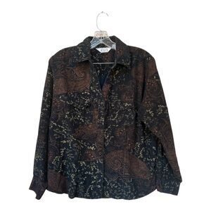 Vintage Corduroy Paisley Button Up Shirt Medium 100% Cotton Karen Hart